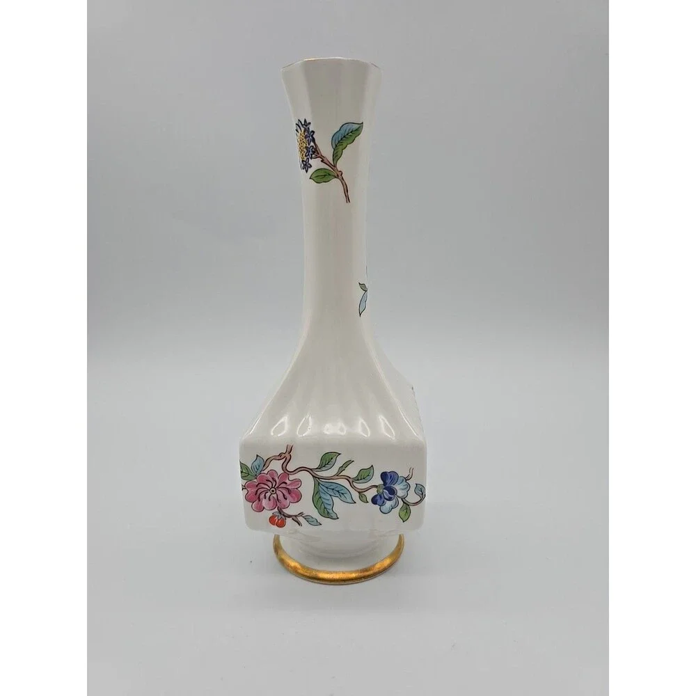 Aynsley Fine Bone China Pembroke Bud Vase England Bird Floral Transferware